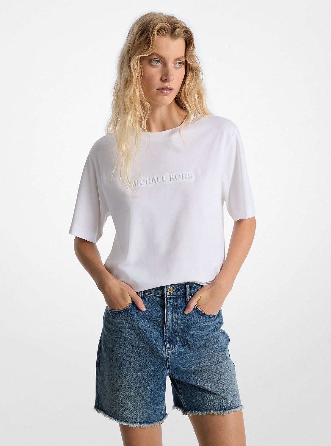 ロゴ エンボス コットン Tシャツ
