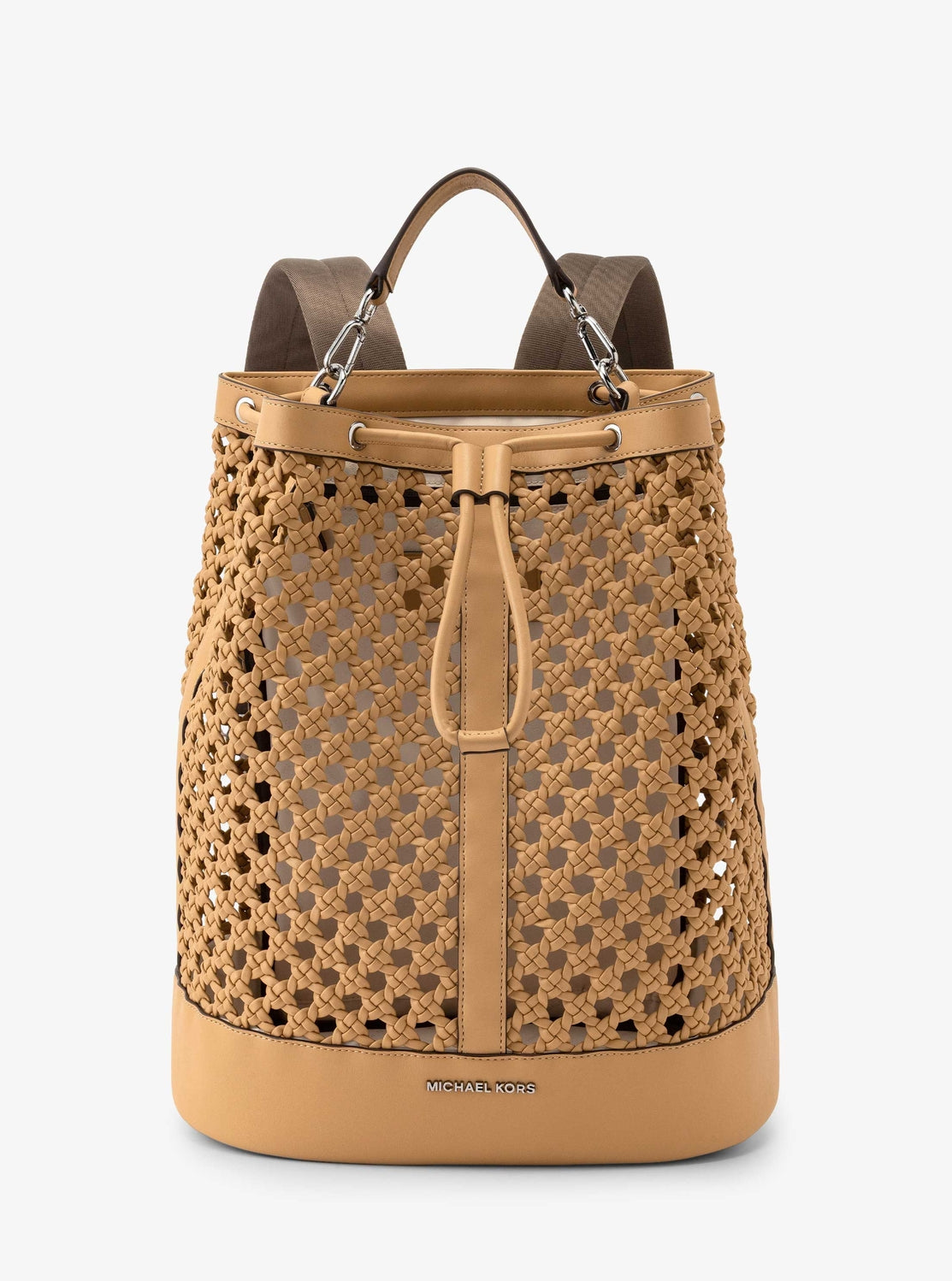 【ほぼ未使用】MICHAEL KORS ボディバッグ メンズ レザー ブラウン WHITLEY ハンドウーヴン バックパック ミディアム